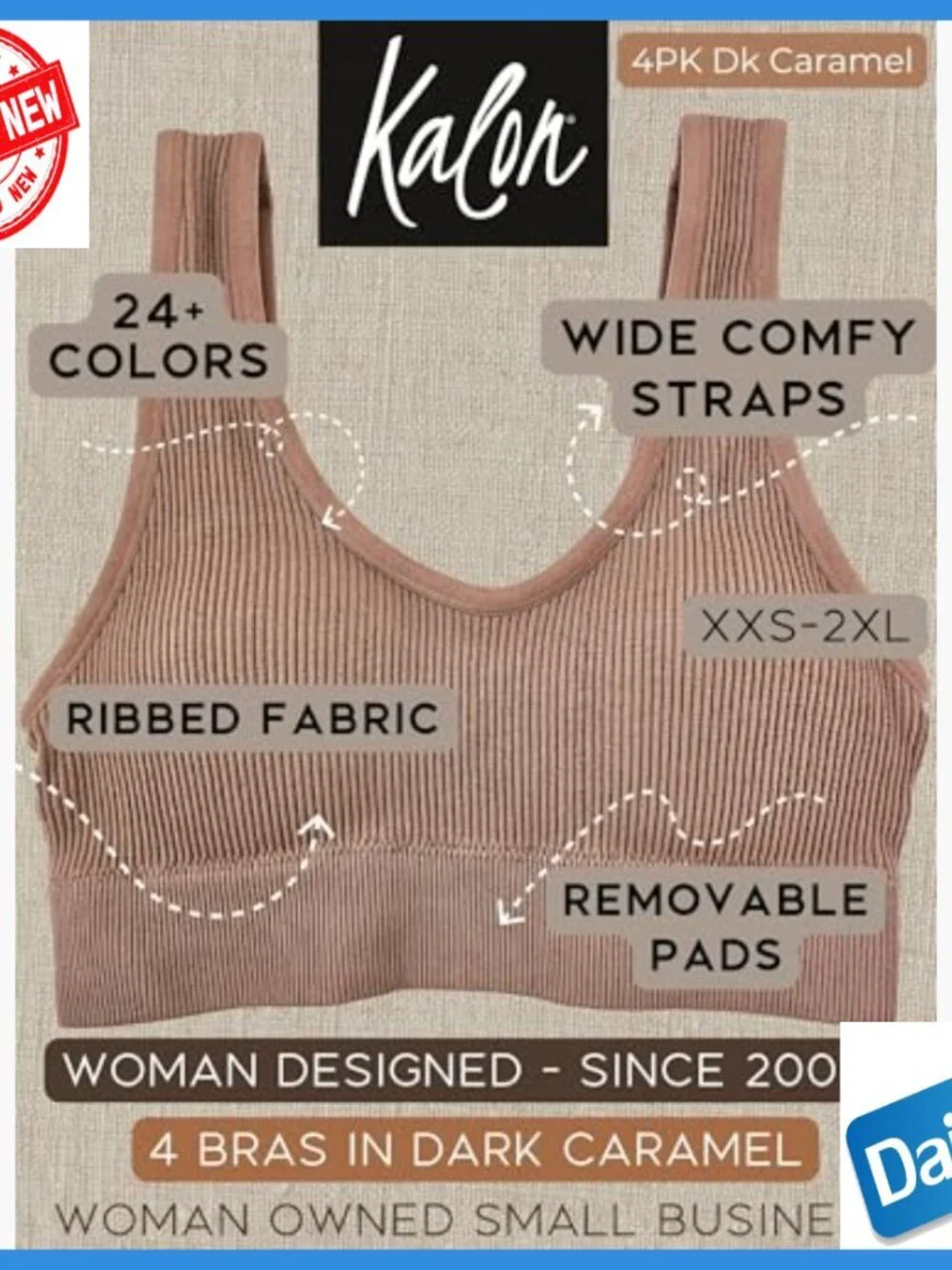 4-Pack Ribbed Bralette Crop Top Sports Bra Medium Support